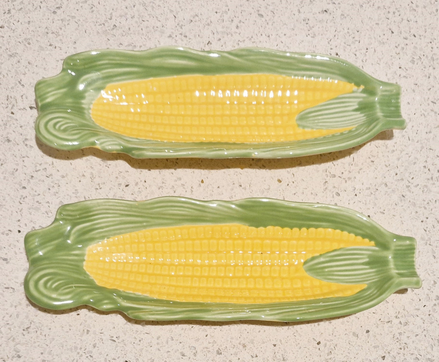 Corn on the Cob dishes, Majolica, Japanese, Sweetcorn dishes, Ceramic, Yellow and Green, Quirky, Boxed, Original, With Sweetcorn Forks