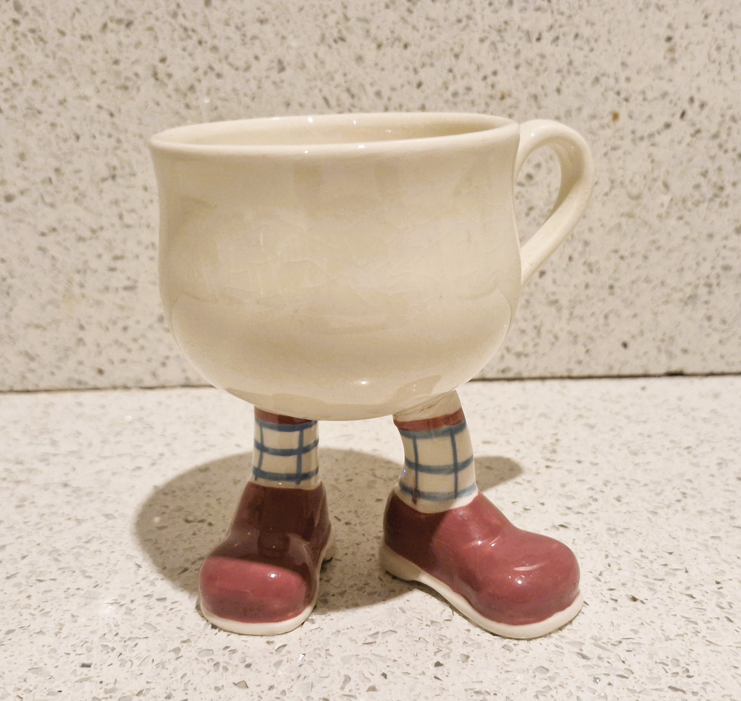 Carltonware Walking cup, Carltonware walking mug, Carltonware, Walking ware, REPAIRED, Mug, cup, feet, legs, Red, Burgundy, long legs