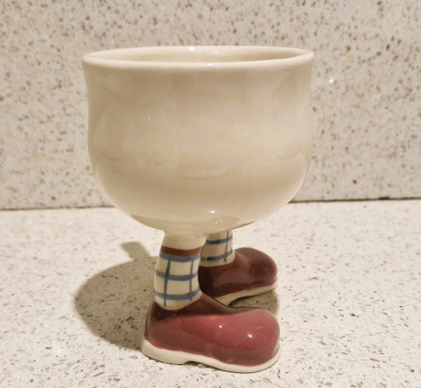Carltonware Walking cup, Carltonware walking mug, Carltonware, Walking ware, REPAIRED, Mug, cup, feet, legs, Red, Burgundy, long legs