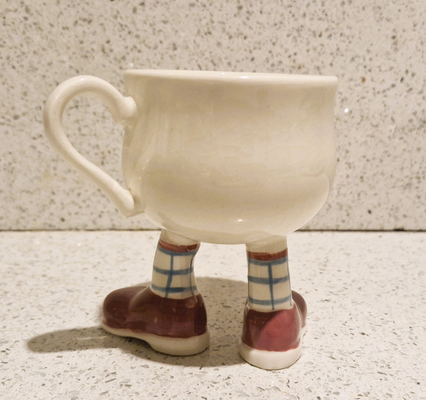 Carltonware Walking cup, Carltonware walking mug, Carltonware, Walking ware, REPAIRED, Mug, cup, feet, legs, Red, Burgundy, long legs