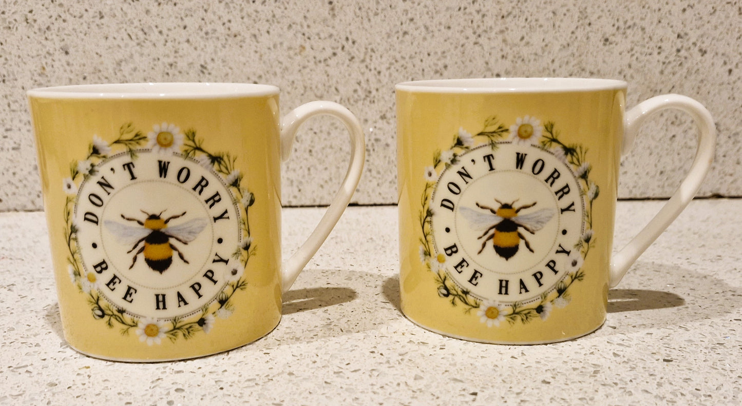 Don't Worry Bee Happy Mugs, Vintage Bee Mugs, Honey Bee, Mugs, Bee Kepper,