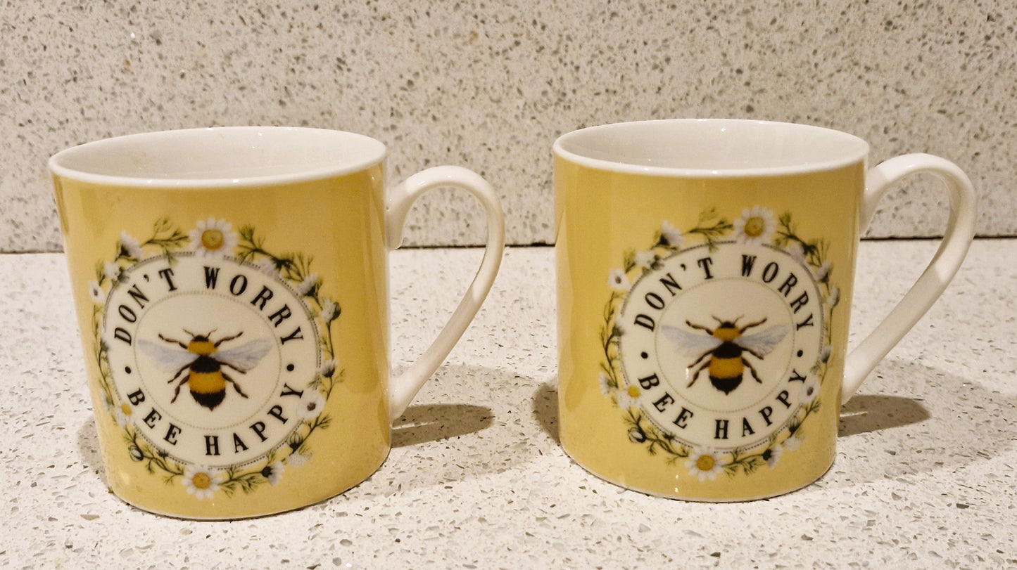 Don't Worry Bee Happy Mugs, Vintage Bee Mugs, Honey Bee, Mugs, Bee Kepper,