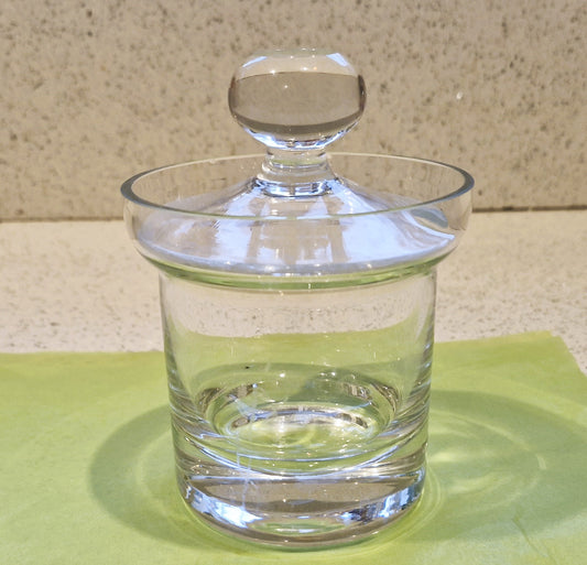 Clear glass jam pot with glass spoon, glass marmalade jar, glass conserve pot with spoon, clear glass jam jar, clear glass preserves pot