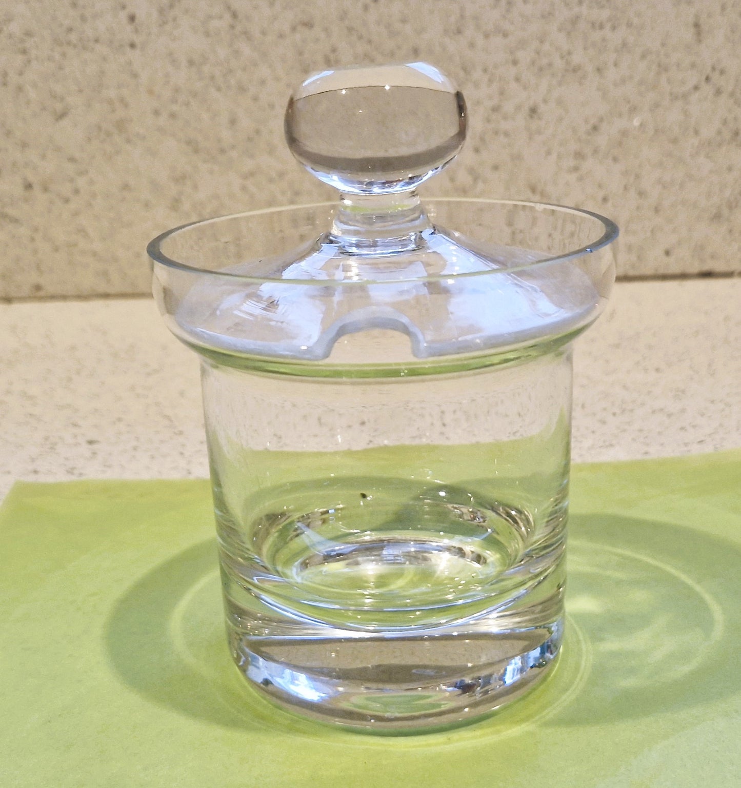 Clear glass jam pot with glass spoon, glass marmalade jar, glass conserve pot with spoon, clear glass jam jar, clear glass preserves pot