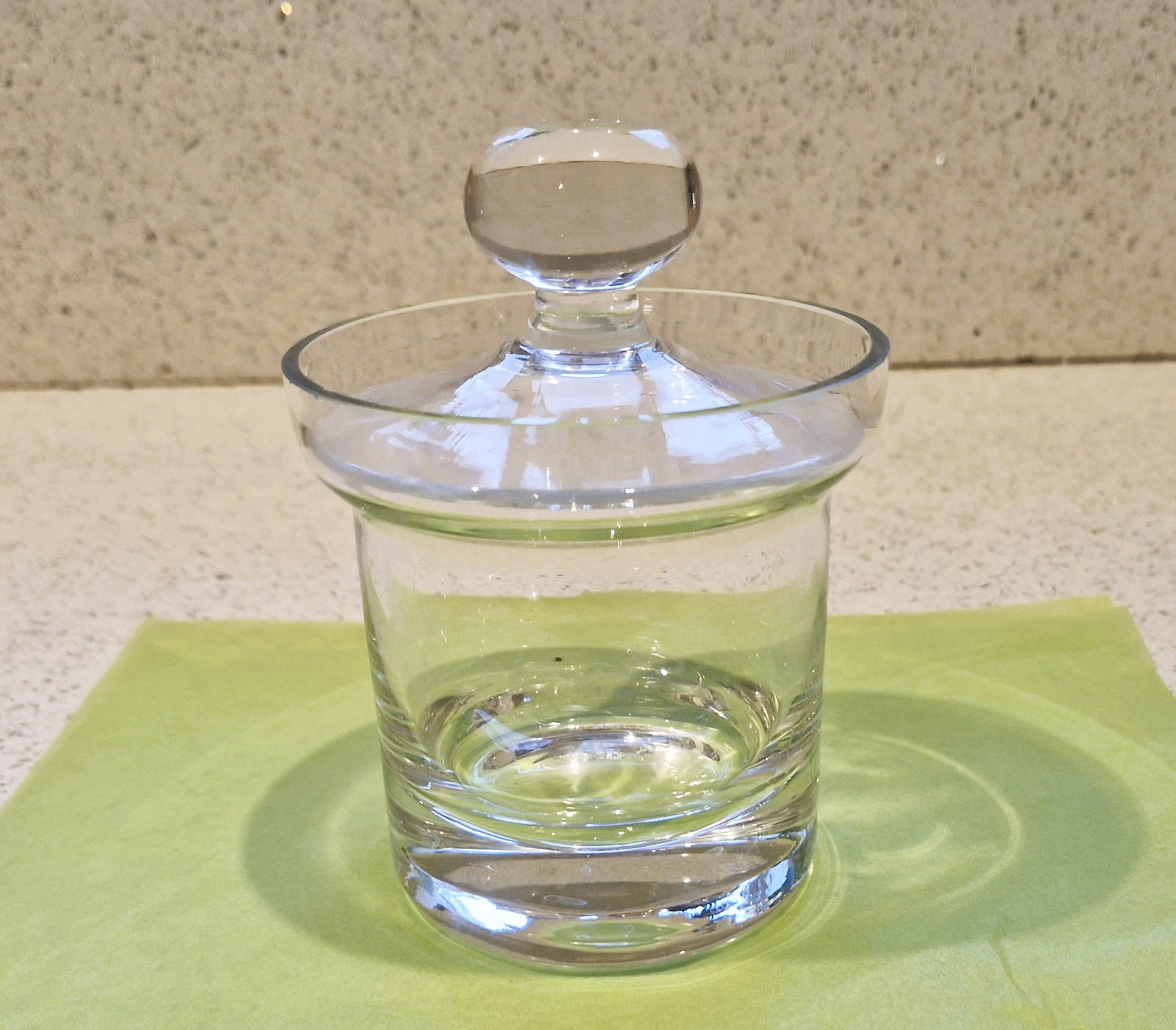 Clear glass jam pot with glass spoon, glass marmalade jar, glass conserve pot with spoon, clear glass jam jar, clear glass preserves pot