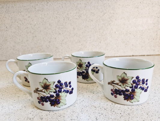 Vintage Royal Worcester Evesham Vale Coffee Mugs - Set of 4 Fruit Tea Cups, Coffee Cups