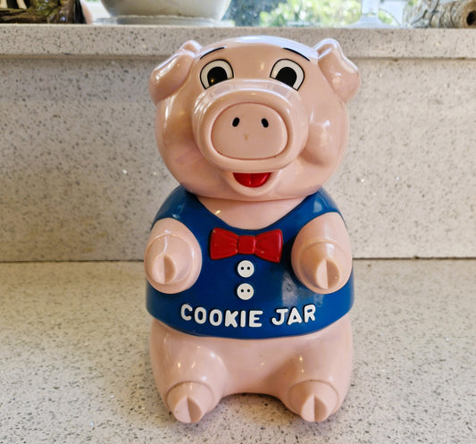 Vintage Pig Cookie Jar: Novelty Oinking Sound, 10 Inches, Never used, Immaculate, Talking Cookie Jar, Fun da Mentals