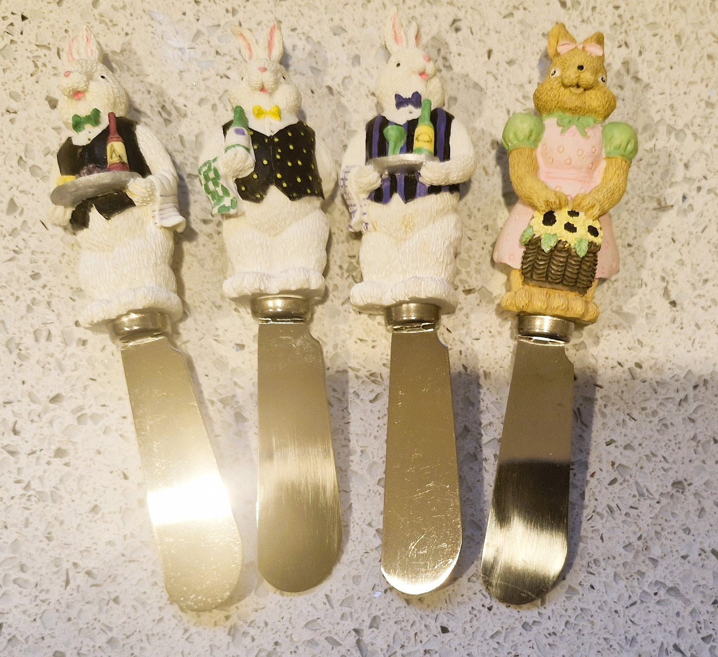 Vintage Easter Bunny Butter Spreaders, Waiter butter spreaders, Rabbit Butter Spreaders, Boston Warehouse, Butter spreaders