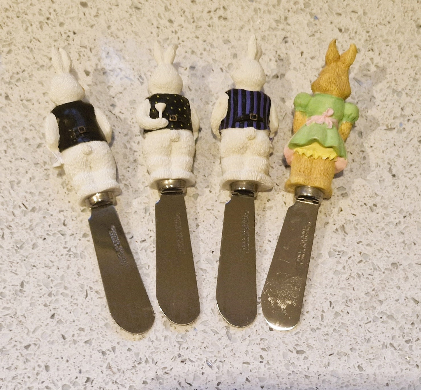 Vintage Easter Bunny Butter Spreaders, Waiter butter spreaders, Rabbit Butter Spreaders, Boston Warehouse, Butter spreaders