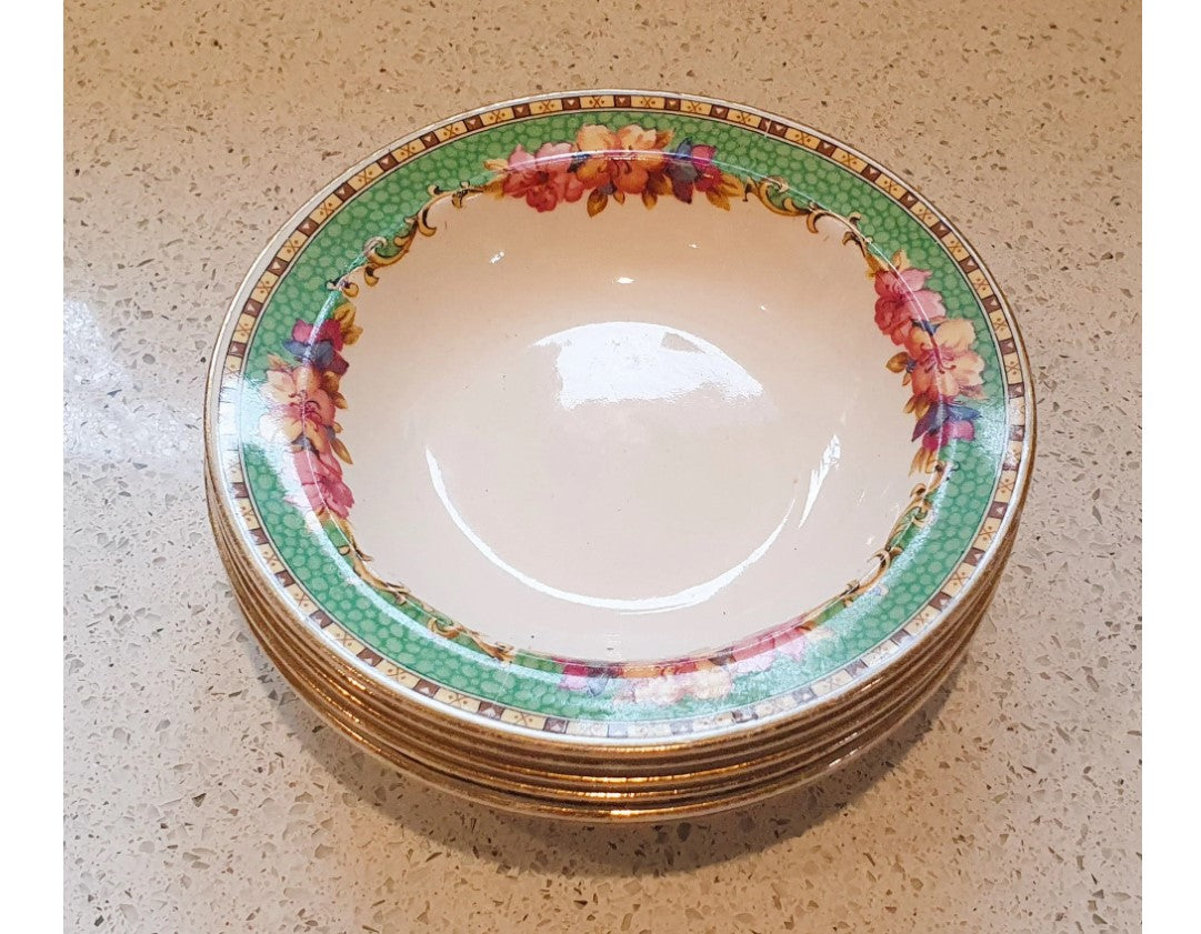 50s Tableware, Barker Brothers Pottery, Savoy Bowls, 50s Bowls, Made in England, Green, white, Floral, Barker Bros Ltd, Stamped