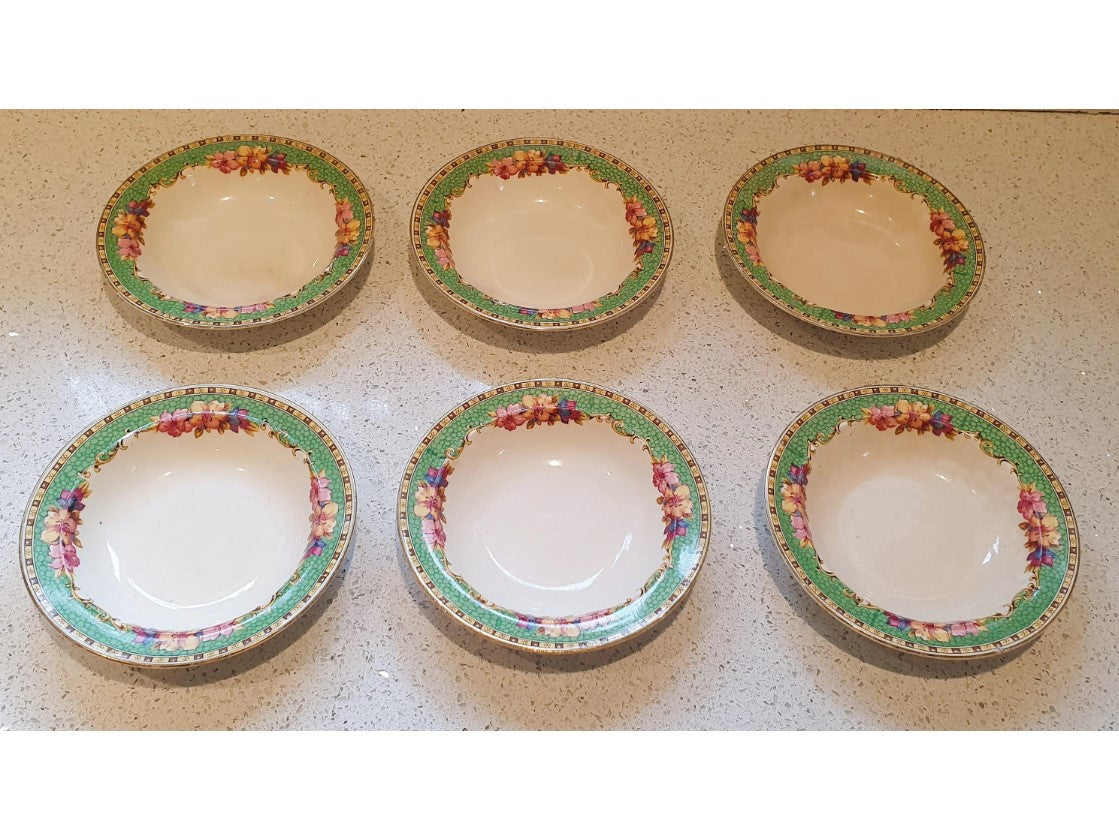 50s Tableware, Barker Brothers Pottery, Savoy Bowls, 50s Bowls, Made in England, Green, white, Floral, Barker Bros Ltd, Stamped