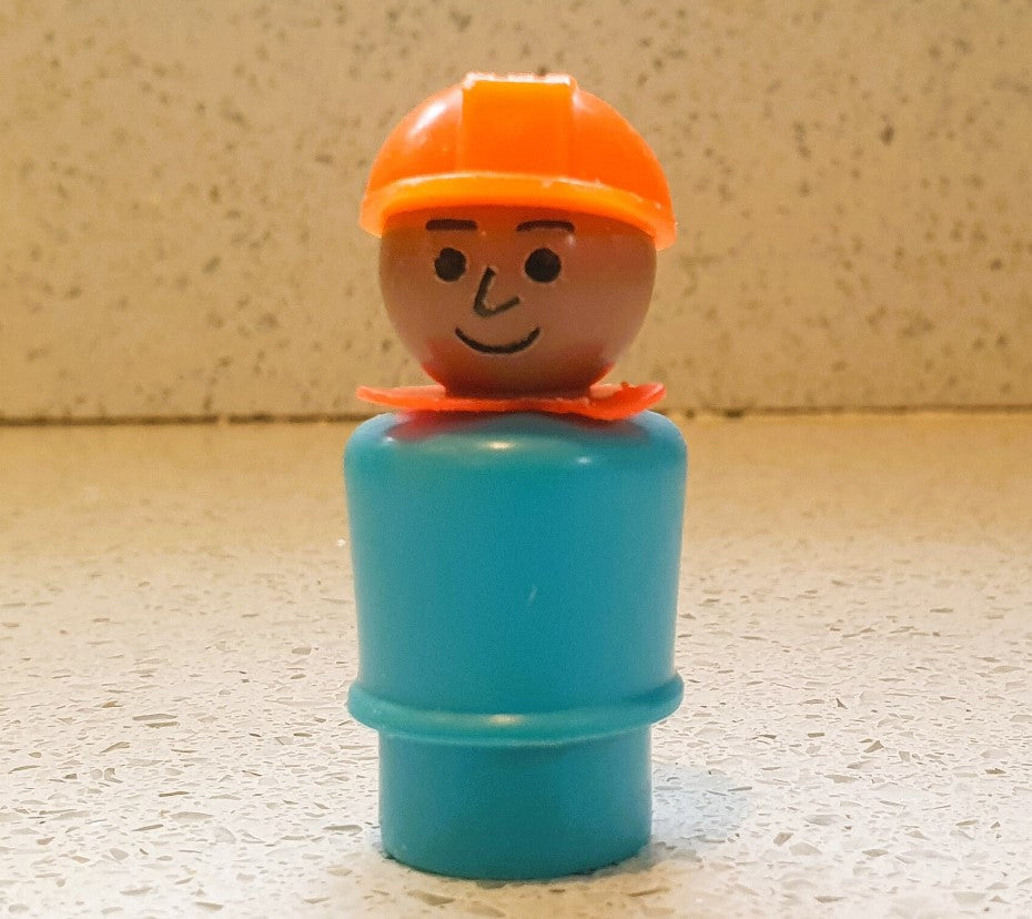 70s Fisher-Price Little people, Black Character, Construction worker, Fisher Price Little People Black Character