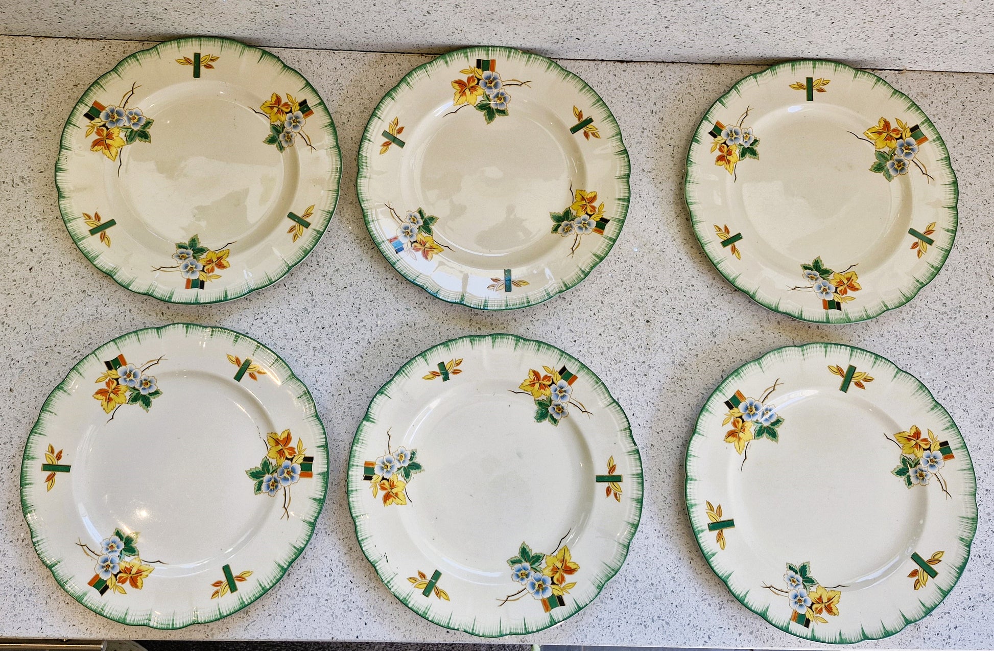 Alfred Clough Plates, Clough Plates, Made in England, Art Deco Hand Painted Plates, Longton, England 