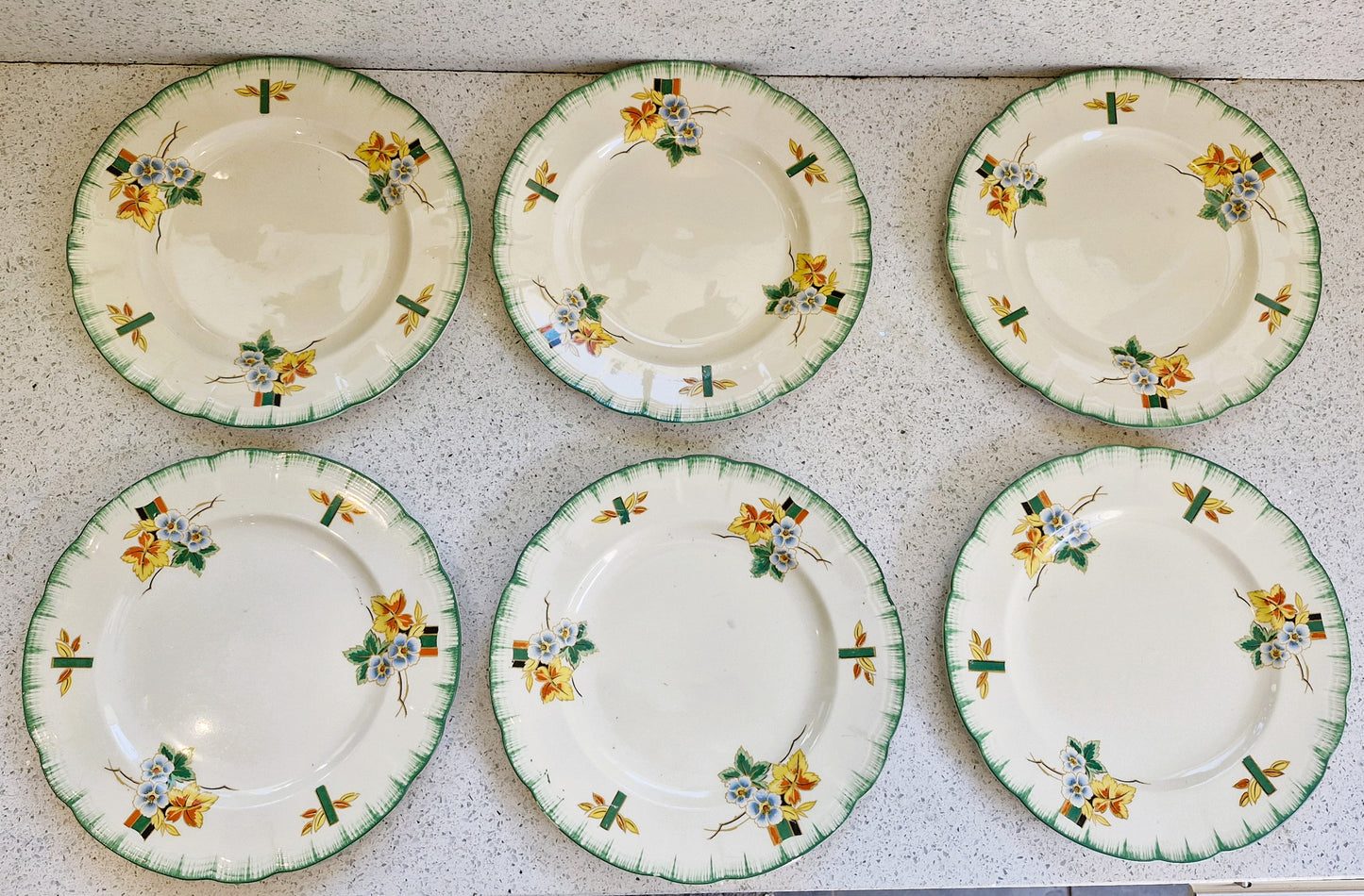 Alfred Clough Plates, Clough Plates, Made in England, Art Deco Hand Painted Plates, Longton, England 