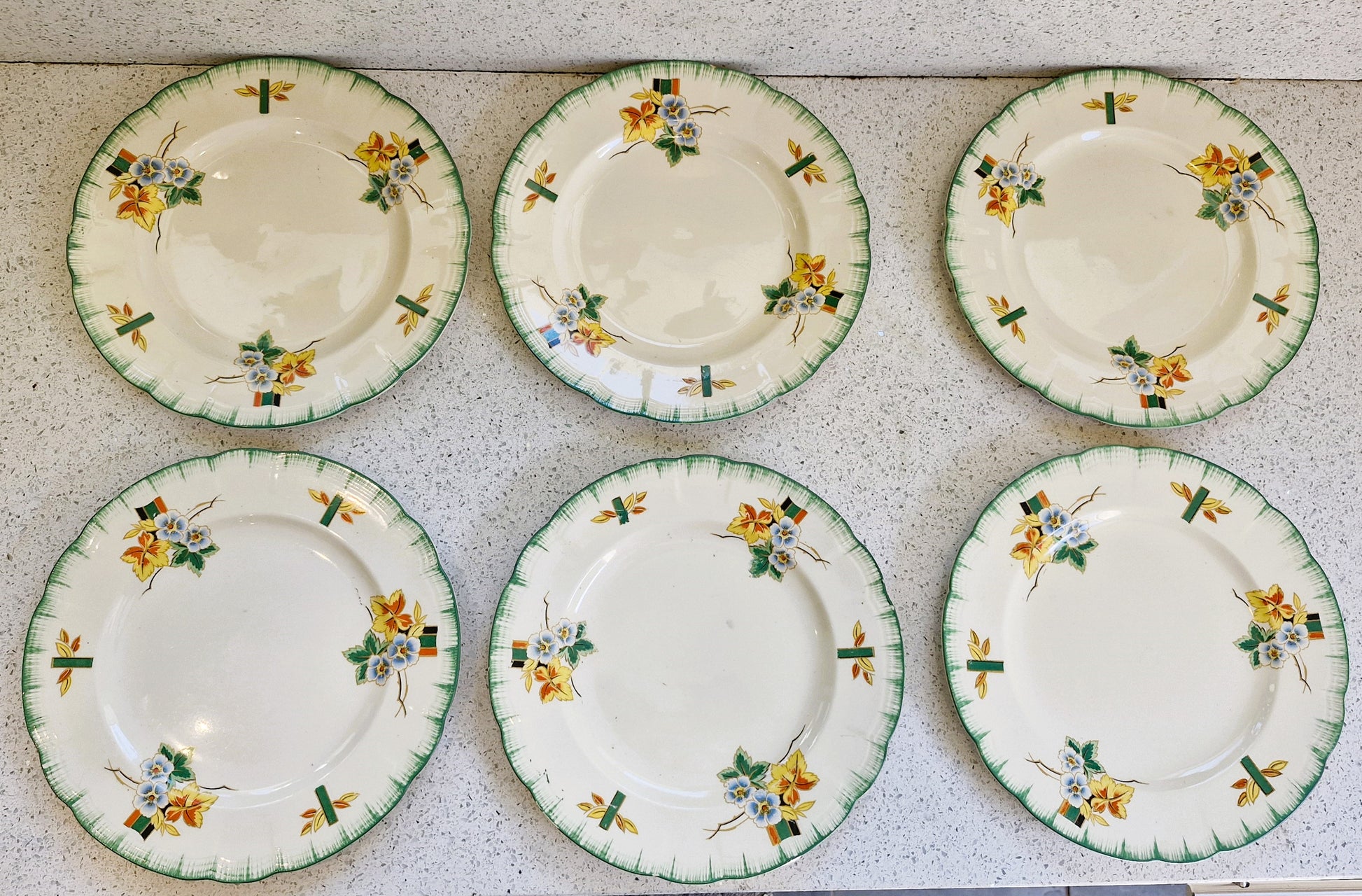 Alfred Clough Plates, Clough Plates, Made in England, Art Deco Hand Painted Plates, Longton, England 
