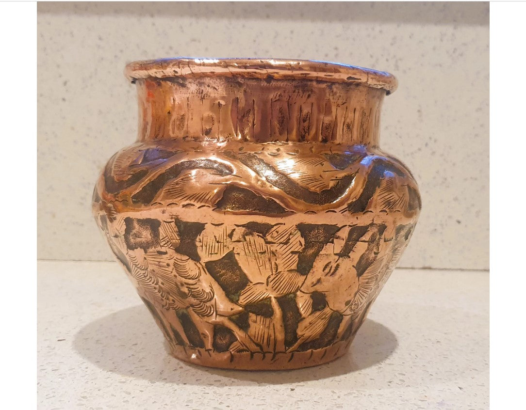 Antique Arabic Copper Pot, Antique Middle Eastern, Brass Pot, Antique Arabic Cache Pot