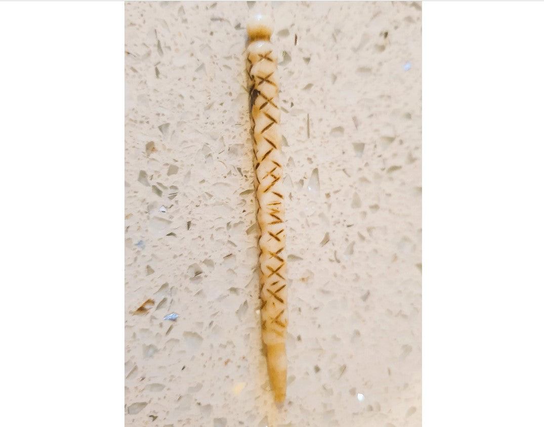 Antique Bone Needle, Marked with crosses, engraved, unusual markings Symbols, symbolic style engraving