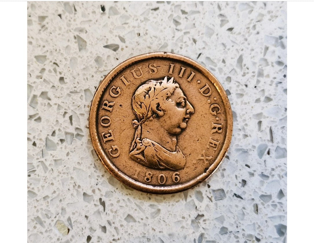Antique, British Coin, 1806, GEORGE III, One Penny, Copper Penny, RARE, Collectable Coins, British Antique Coins
