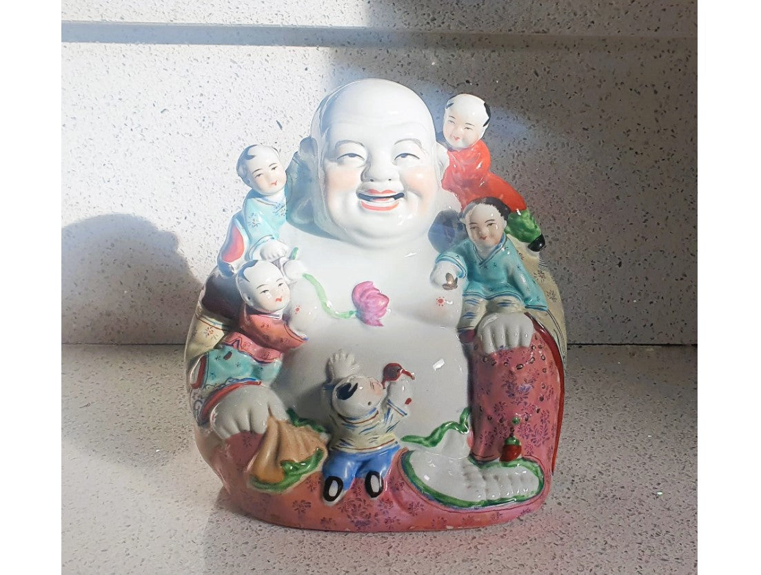 Antique Chinese Happy Buddha, 5 Children, 5 Children Buddha, Porcelain, Figurine, Buddha