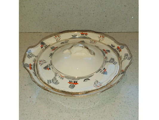 Art Deco Alfred Meakin Tureen, Willowette Design, Made in England, English Art Deco China, Meakin