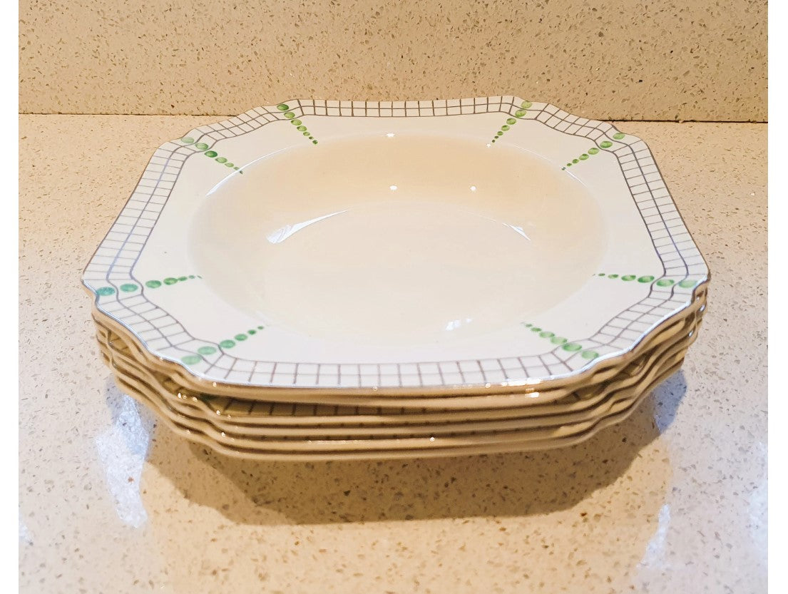 Art Deco Bowls, Green Spot, Hand Painted, Konny Kraft, Bowl Plates, Green spot, English Art Deco fine China