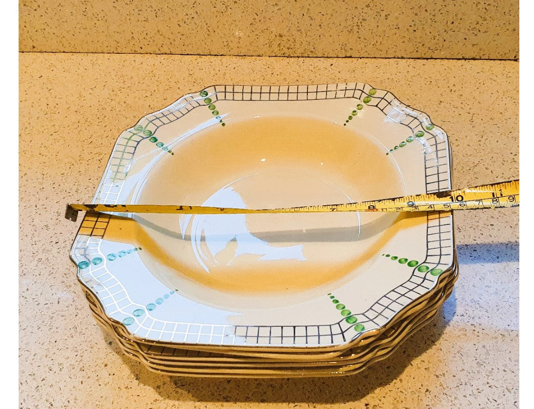 Art Deco Bowls, Green Spot, Hand Painted, Konny Kraft, Bowl Plates, Green spot, English Art Deco fine China