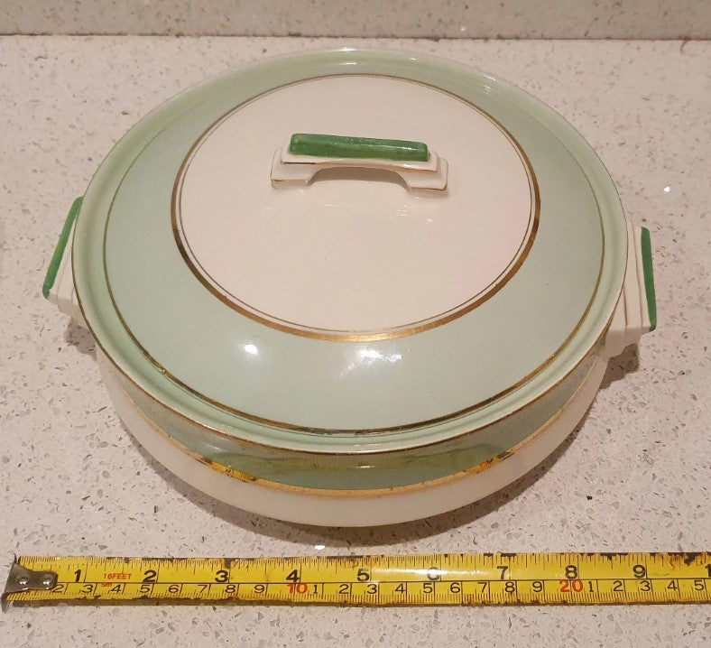 Art Deco Tureen, Art Deco Dinner Service, Palissy Royal Worcester Dinner Service,  Green and Cream, Art Deco 1930s