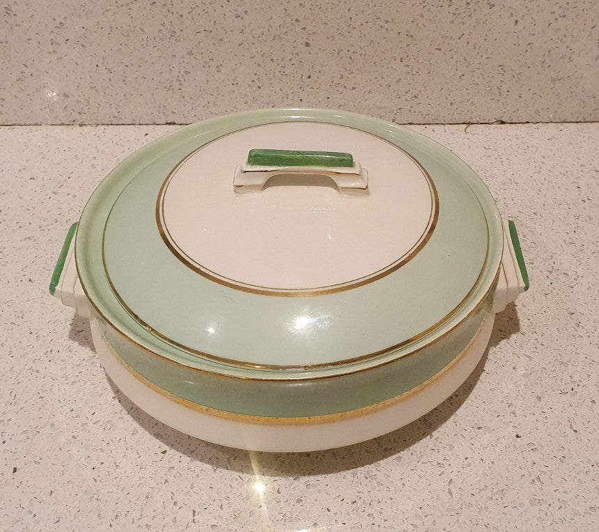 Art Deco Tureen, Art Deco Dinner Service, Palissy Royal Worcester Dinner Service,  Green and Cream, Art Deco 1930s
