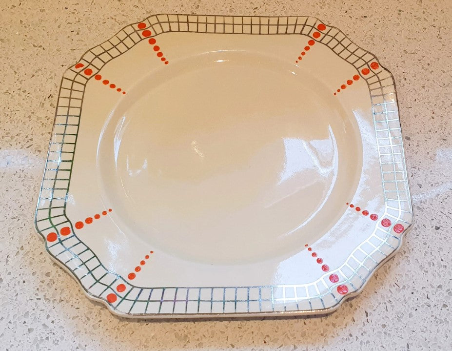 Art Deco Dinner Service, Salad Plates, Konny Kraft, Hand Painted, 8.75 inch, Thomas Hughes & Son, Konny Kraft, Orange Spot