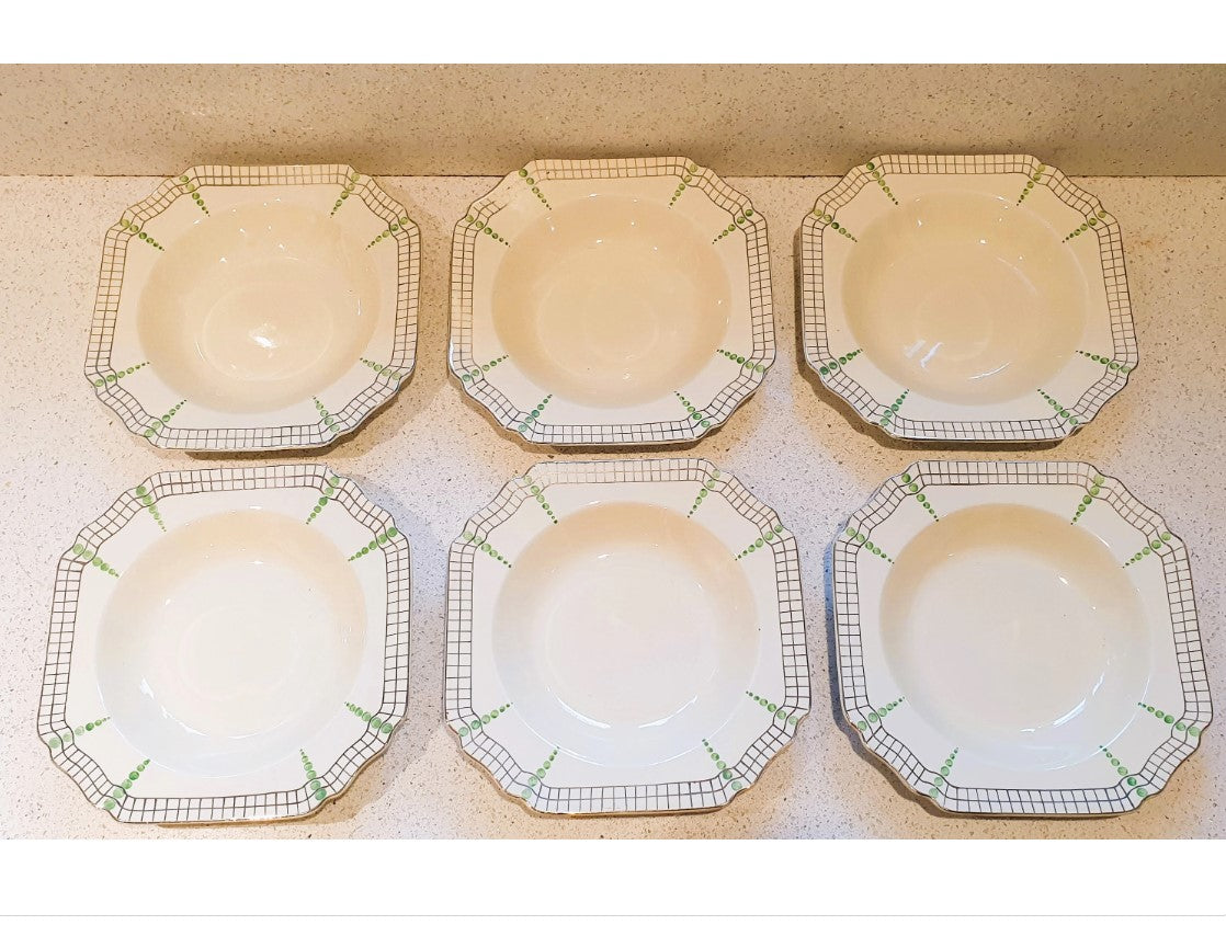 Art Deco Bowls, Green Spot, Hand Painted, Konny Kraft, Bowl Plates, Green spot, English Art Deco fine China