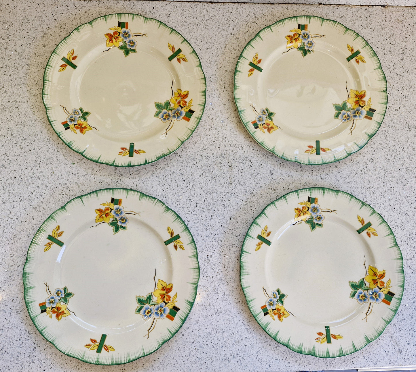 Art Deco Hand Painted Dinner service, Art Deco Hand Painted Plates, Alfred Clough Plates, Salad Plates, Clough Plates, Made in England 