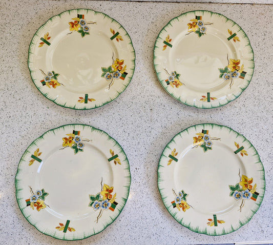 Art Deco Hand Painted Dinner service, Art Deco Hand Painted Plates, Alfred Clough Plates, Salad Plates, Clough Plates, Made in England 