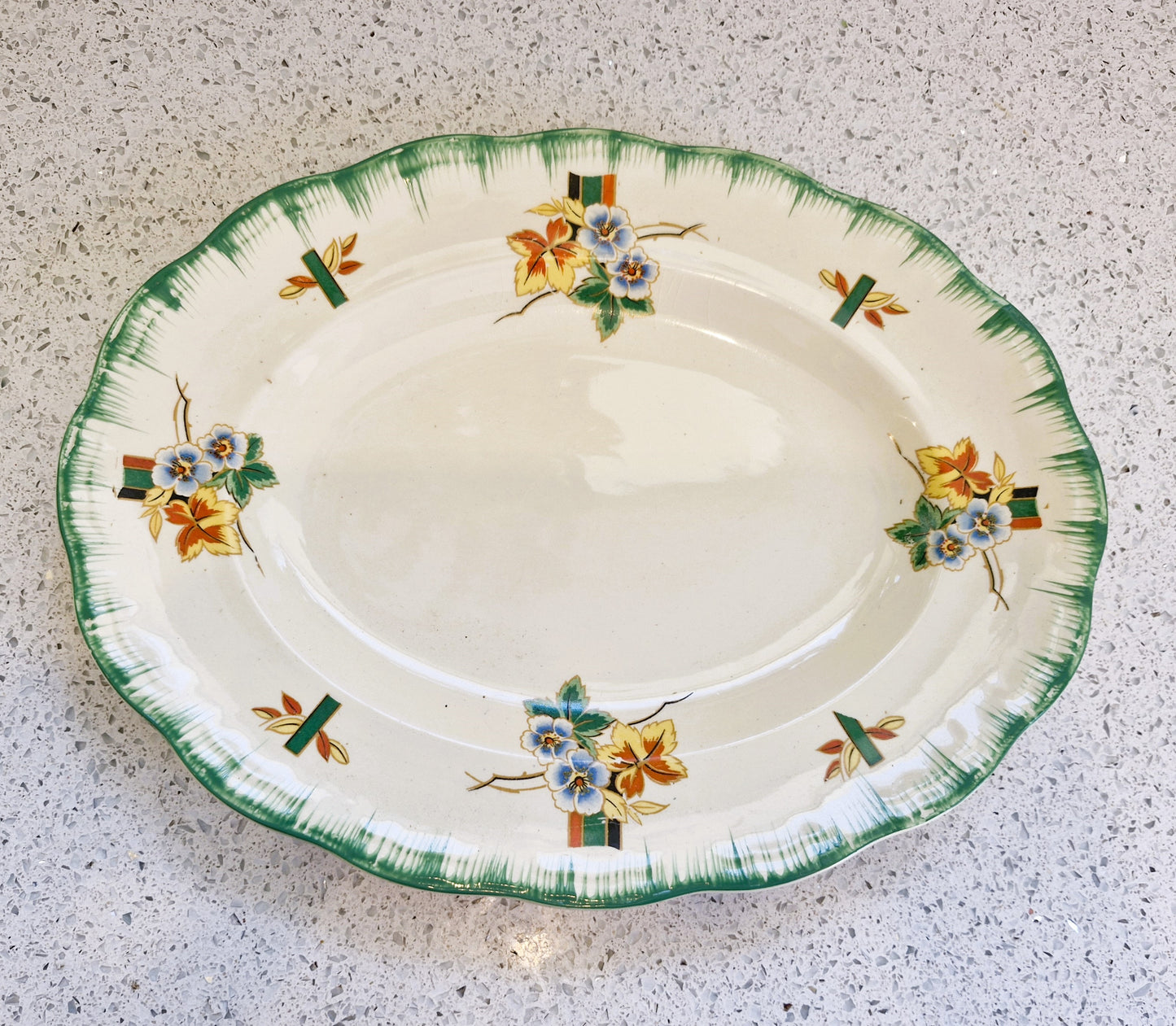Art Deco Hand Painted Platter, Art Deco Hand Painted Dinner Service, Alfred Clough, St Louis Works, Made in England 