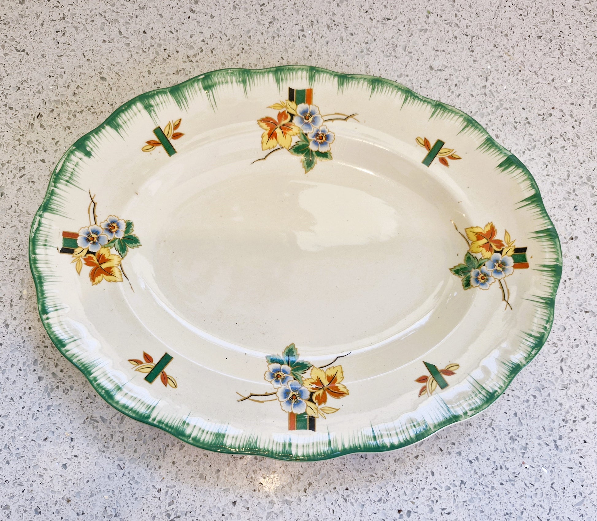 Art Deco Hand Painted Platter, Art Deco Hand Painted Dinner Service, Alfred Clough, St Louis Works, Made in England 