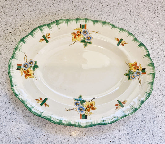 Art Deco Hand Painted Platter, Art Deco Hand Painted Dinner Service, Alfred Clough, St Louis Works, Made in England 