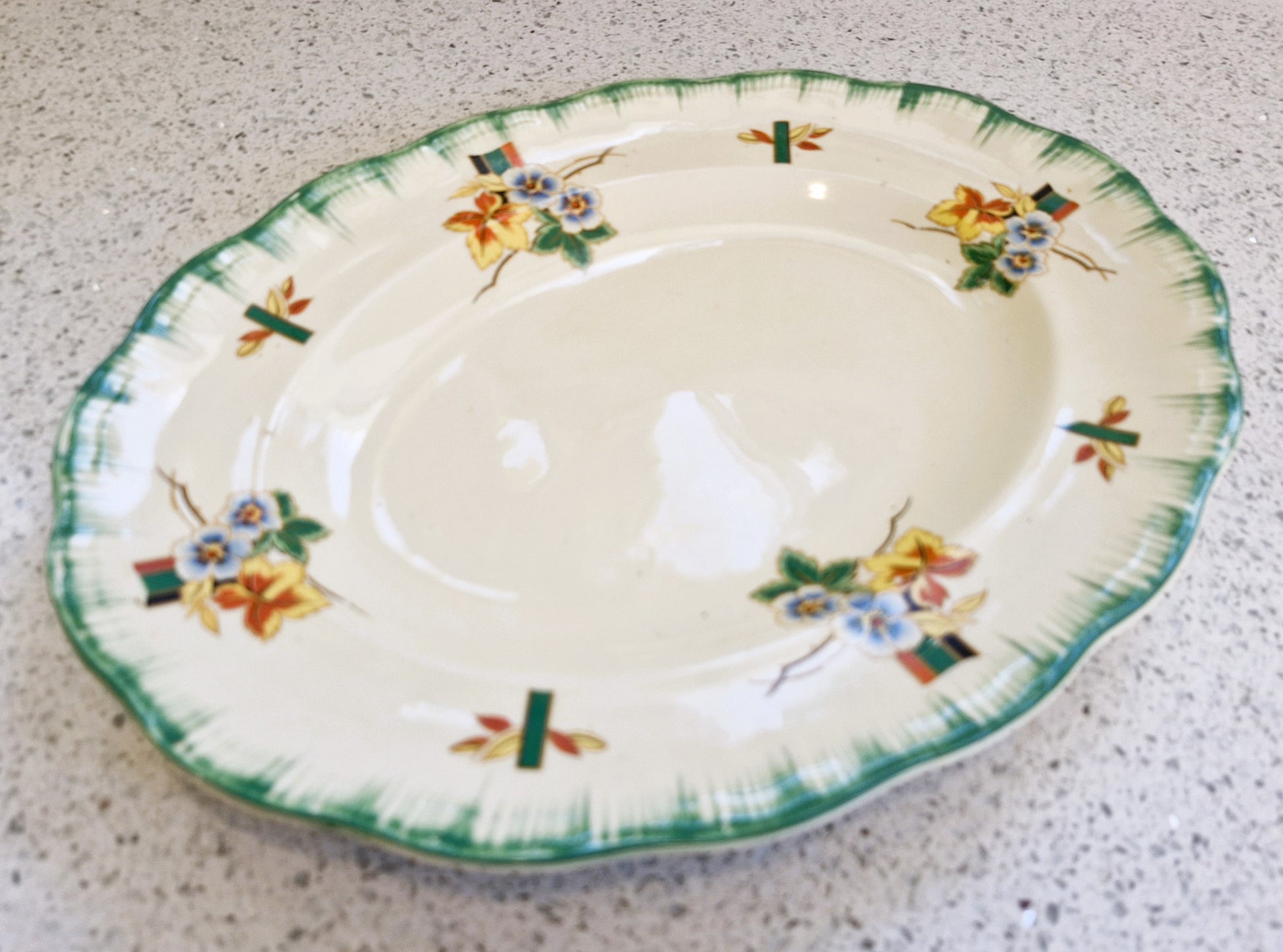 Art Deco Hand Painted Platter, Art Deco Hand Painted Dinner Service, Alfred Clough, St Louis Works, Made in England 