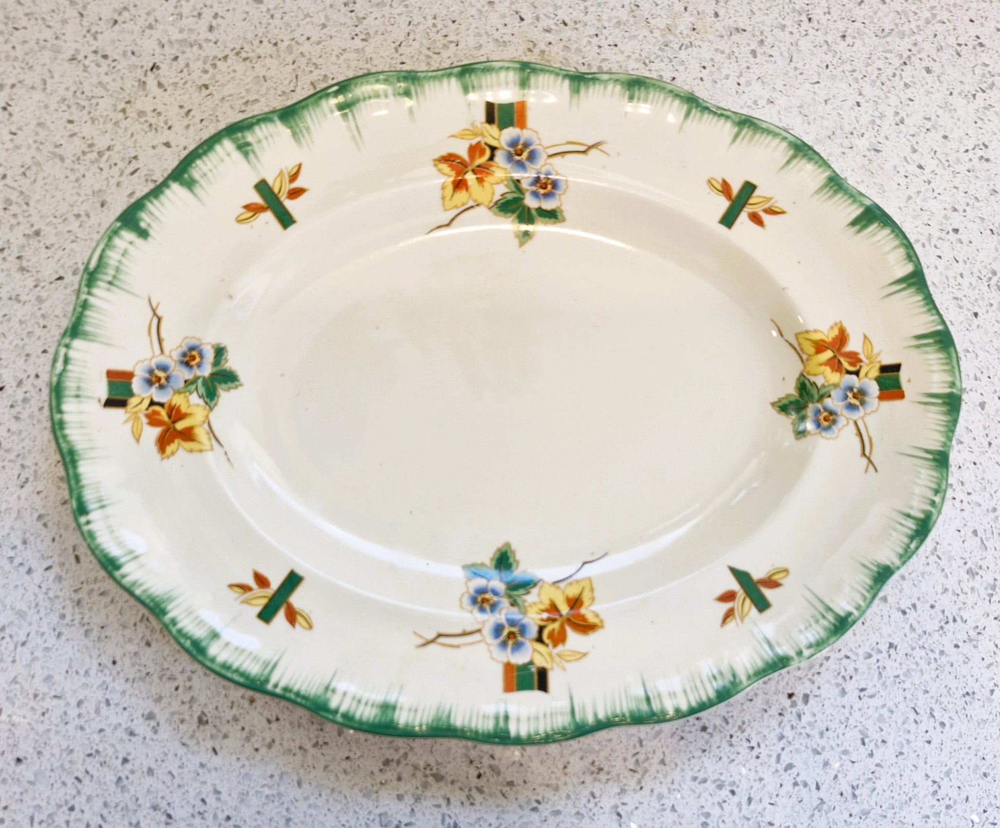 Art Deco Hand Painted Platter, Art Deco Hand Painted Dinner Service, Alfred Clough, St Louis Works, Made in England 