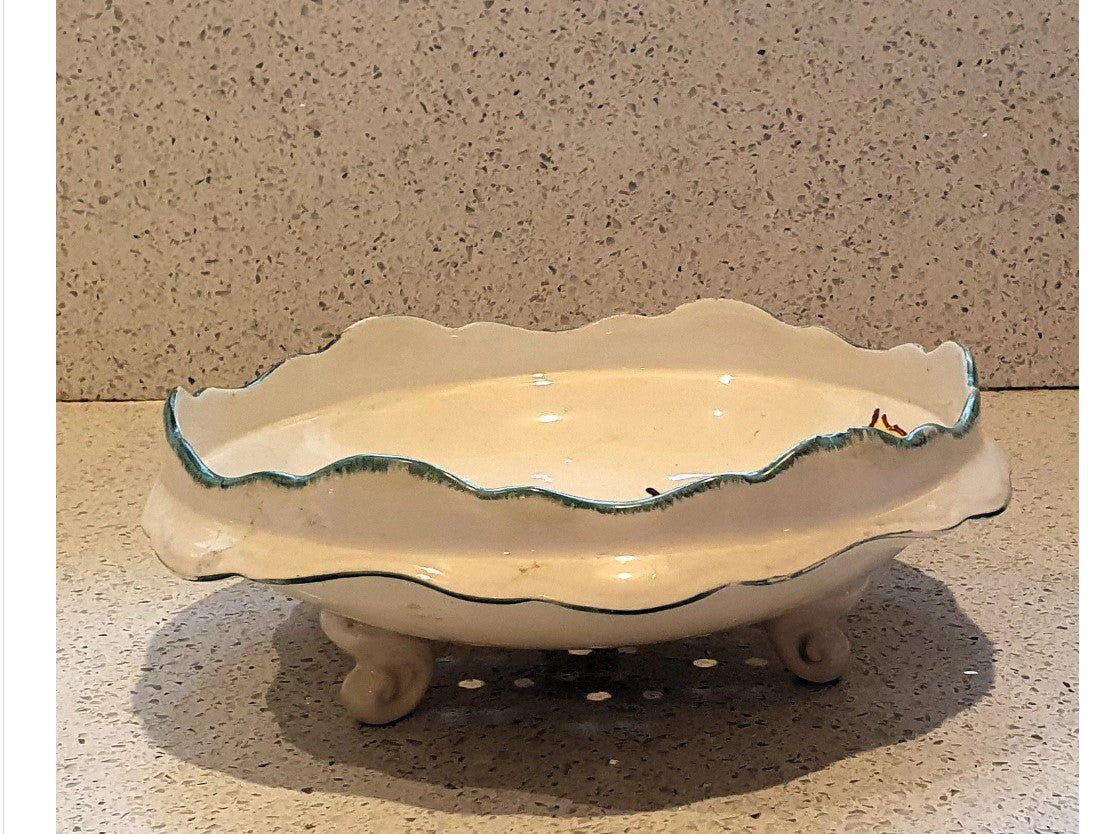 Art Deco Salad Bowl, 1930s, Rare, Crown Ducal, Art Deco, Salad bowl, 3 Footed, Hand Painted Salad dish, with holes, Very good condition