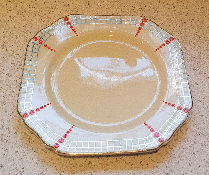 Art Deco Dinner Service, Salad Plates, Konny Kraft, Hand Painted, 8.75 inch, Thomas Hughes & Son, Konny Kraft, Orange Spot