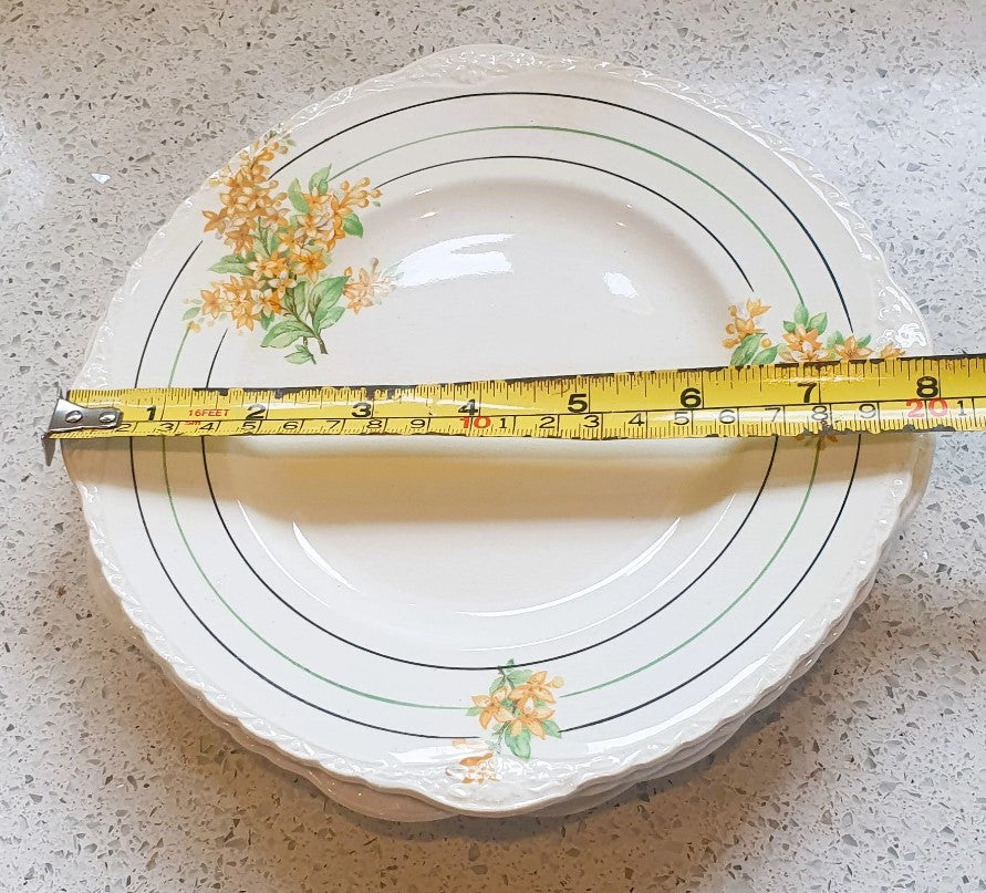 Art Deco Side Plates, 8 inch, Floral, Yellow, White, Cream, Hand Painted x 5