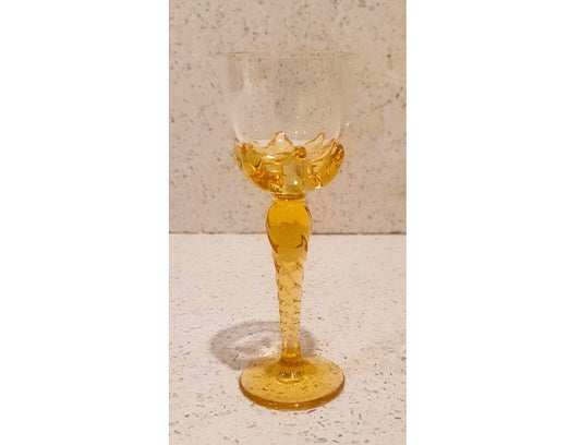 Art Deco Small wine, sherry, Liqueur Glass, very Unique and Ornately made and fine, delicate. Yellow, Tulip Shaped Glass