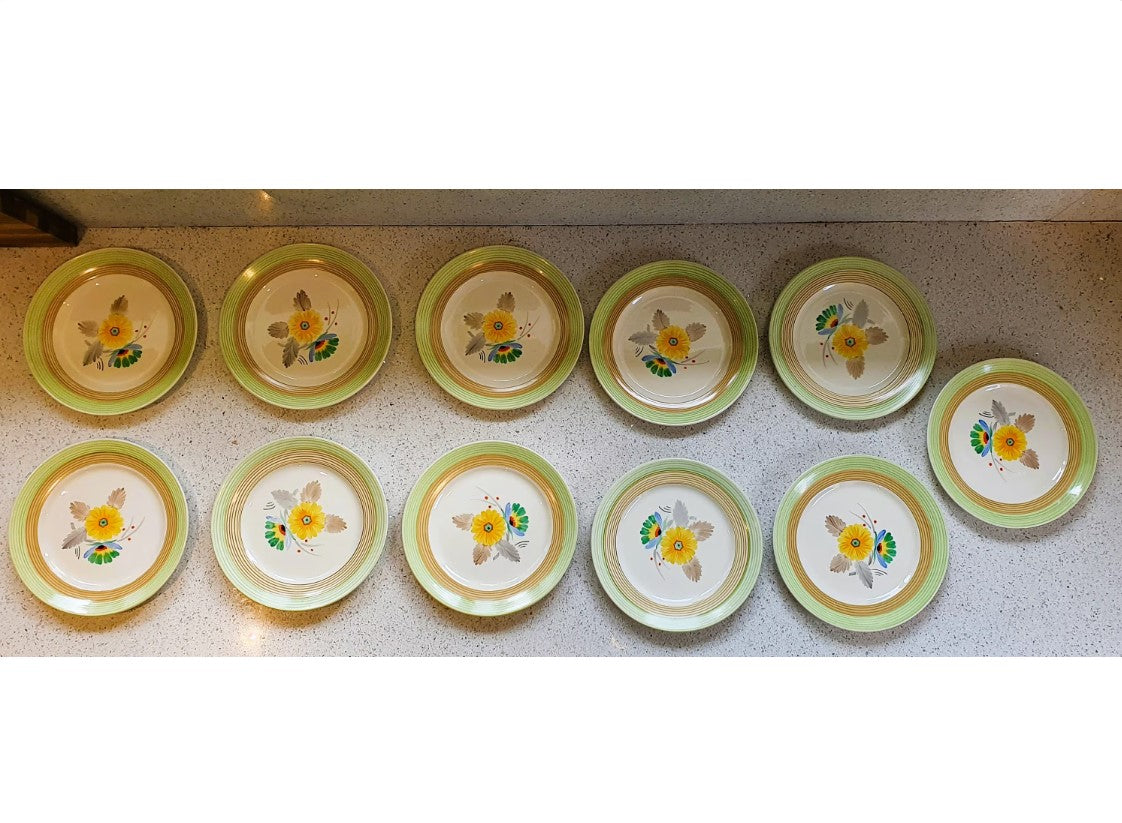 Art Deco, Tams Ware, Hand Painted,  Dinner Plates, 8 inch, 1930's, Original, English Earthenware