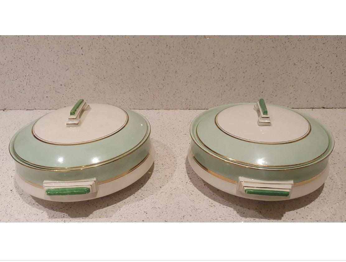 Art Deco Tureen, Art Deco Dinner Service, Palissy Royal Worcester Dinner Service,  Green and Cream, Art Deco 1930s