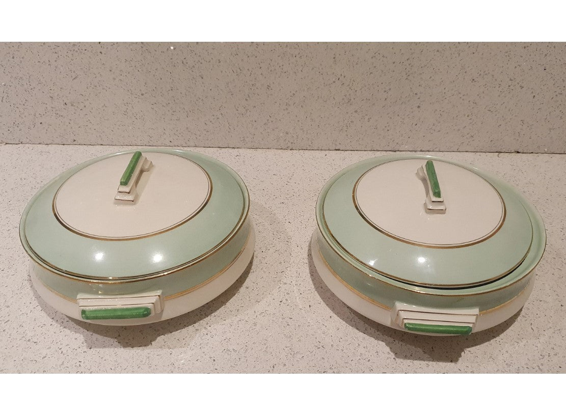 Art Deco Tureen, Art Deco Dinner Service, Palissy Royal Worcester Dinner Service,  Green and Cream, Art Deco 1930s