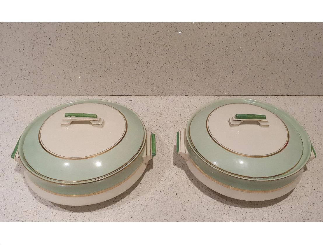 Art Deco Tureen, Art Deco Dinner Service, Palissy Royal Worcester Dinner Service,  Green and Cream, Art Deco 1930s