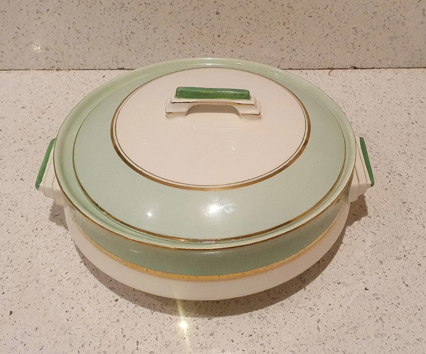 Art Deco Tureen, Art Deco Dinner Service, Palissy Royal Worcester Dinner Service,  Green and Cream, Art Deco 1930s