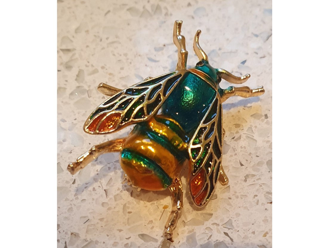 Bee Broach, NEW, Insect Jewellery, Quirky, Unusual, Honey Bee, green and gold