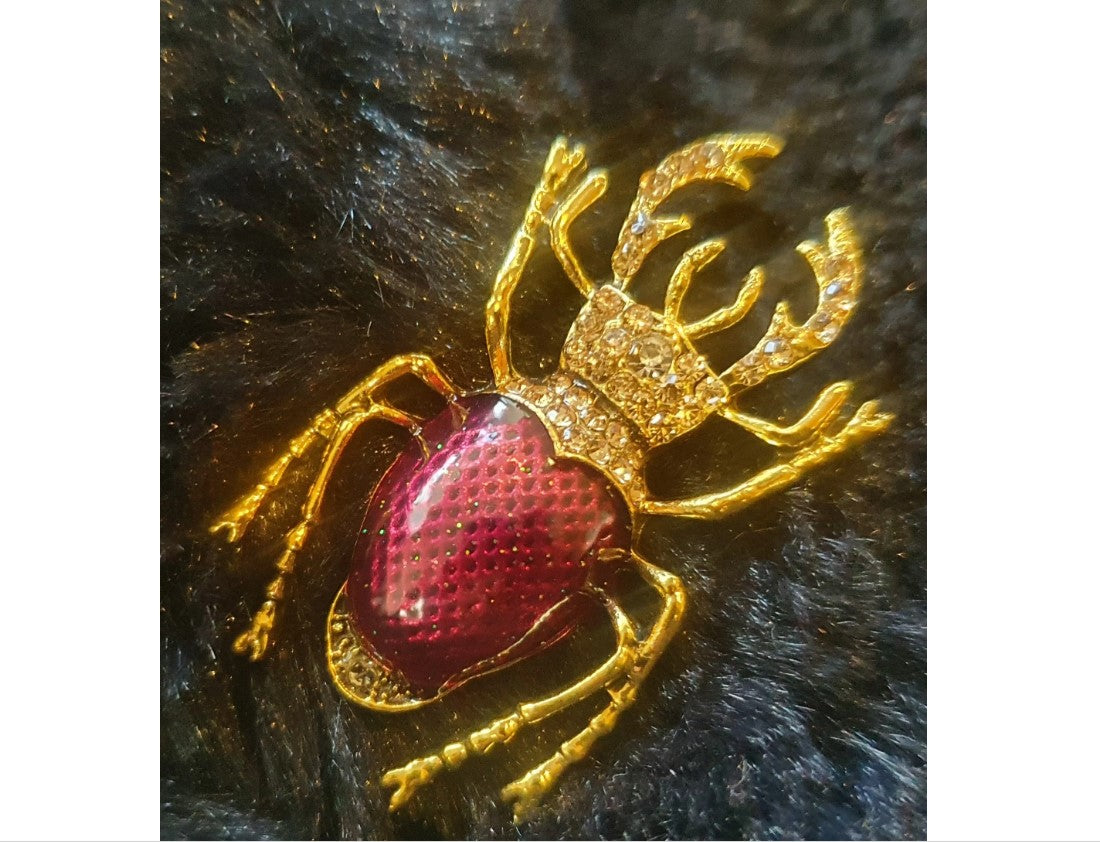 Beetle, Broach, NEW, Insect Jewellery, Quirky, Unusual, Purple, Burgundy, Gold