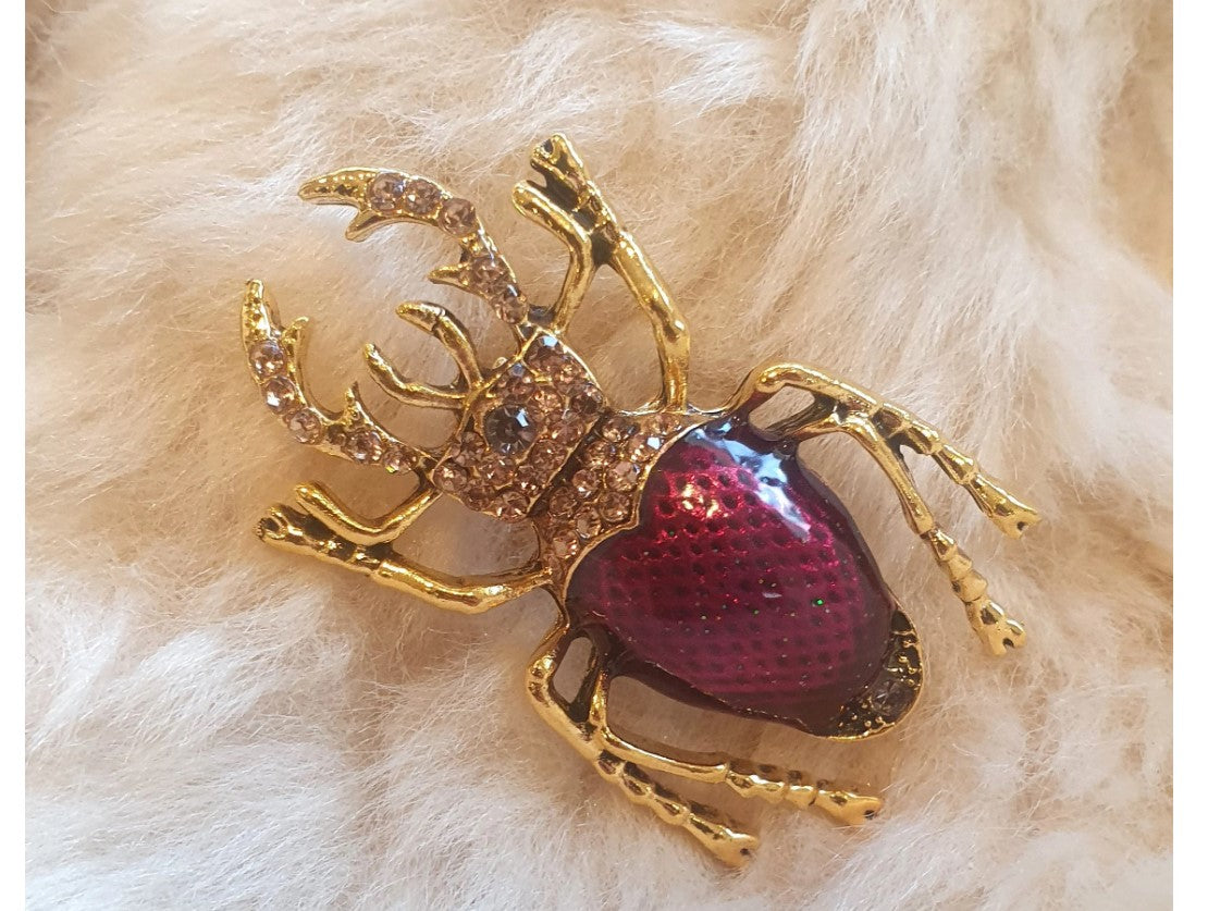 Beetle, Broach, NEW, Insect Jewellery, Quirky, Unusual, Purple, Burgundy, Gold