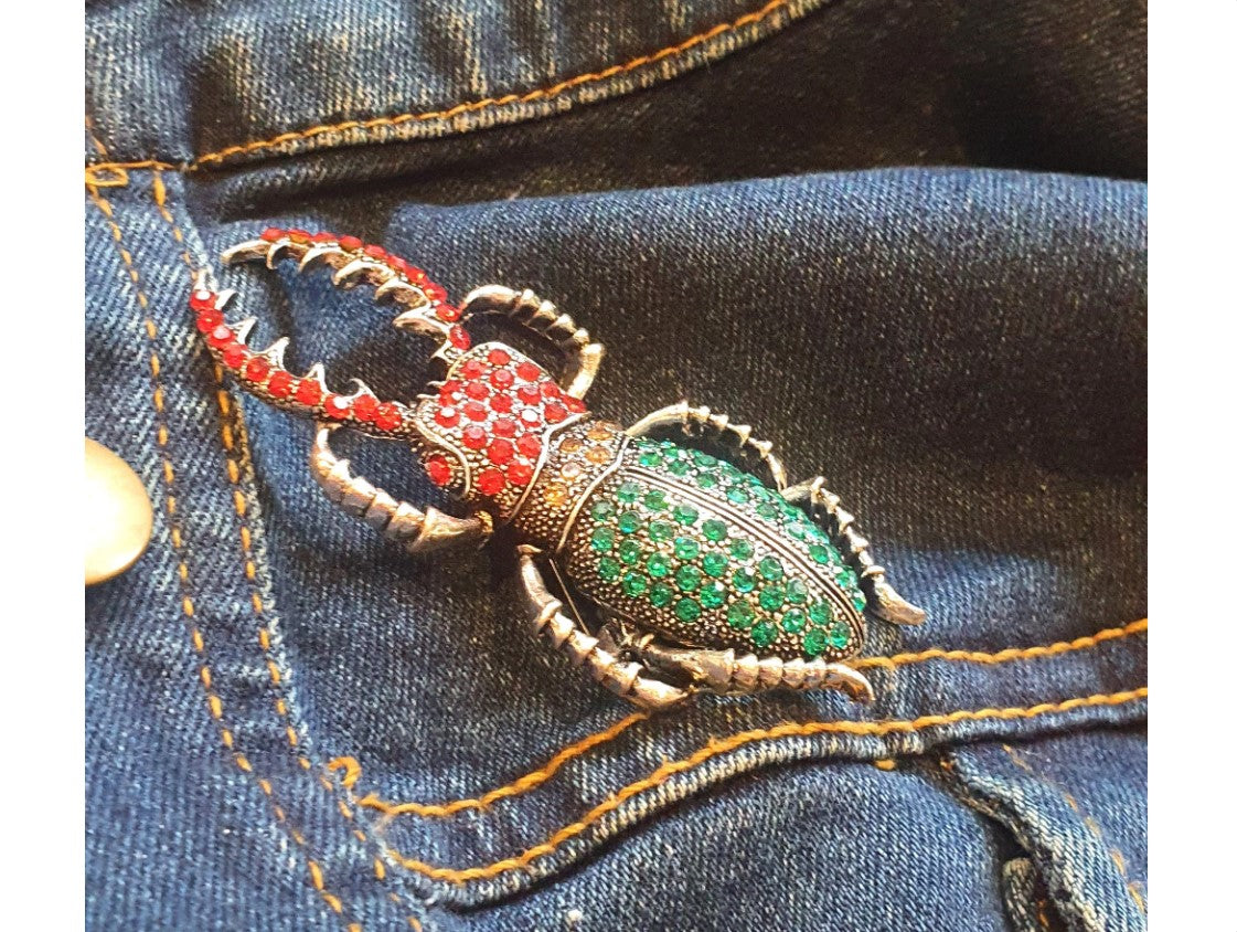 Beetle, Broach, NEW, Insect Jewellery, Quirky, Unusual, Red and green